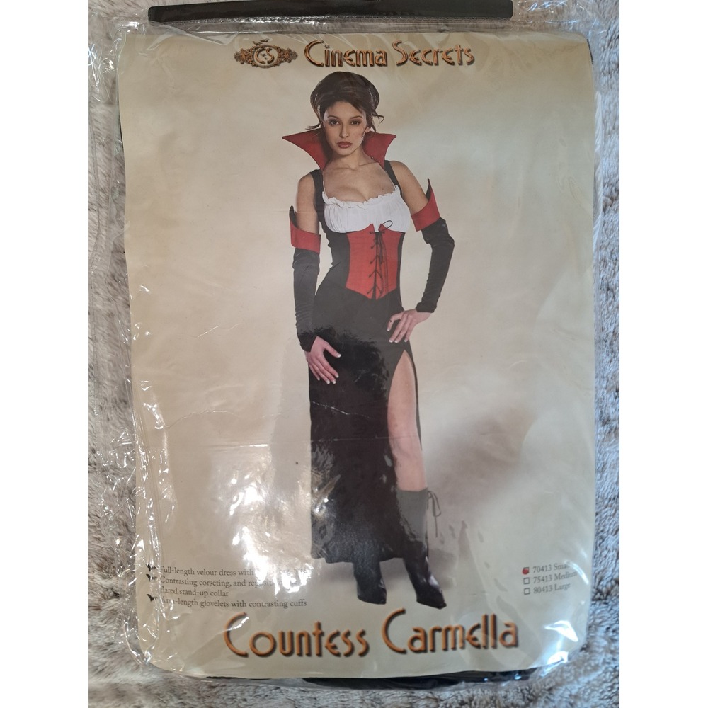 Cinema Secrets Countess Carmella Vampire  Black Red Velour Dress Costume Size S